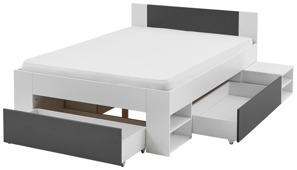 Postelja S Predalom Azurro 2-120 - bela/antracit, Moderno, leseni material (120/200cm) - Mömax