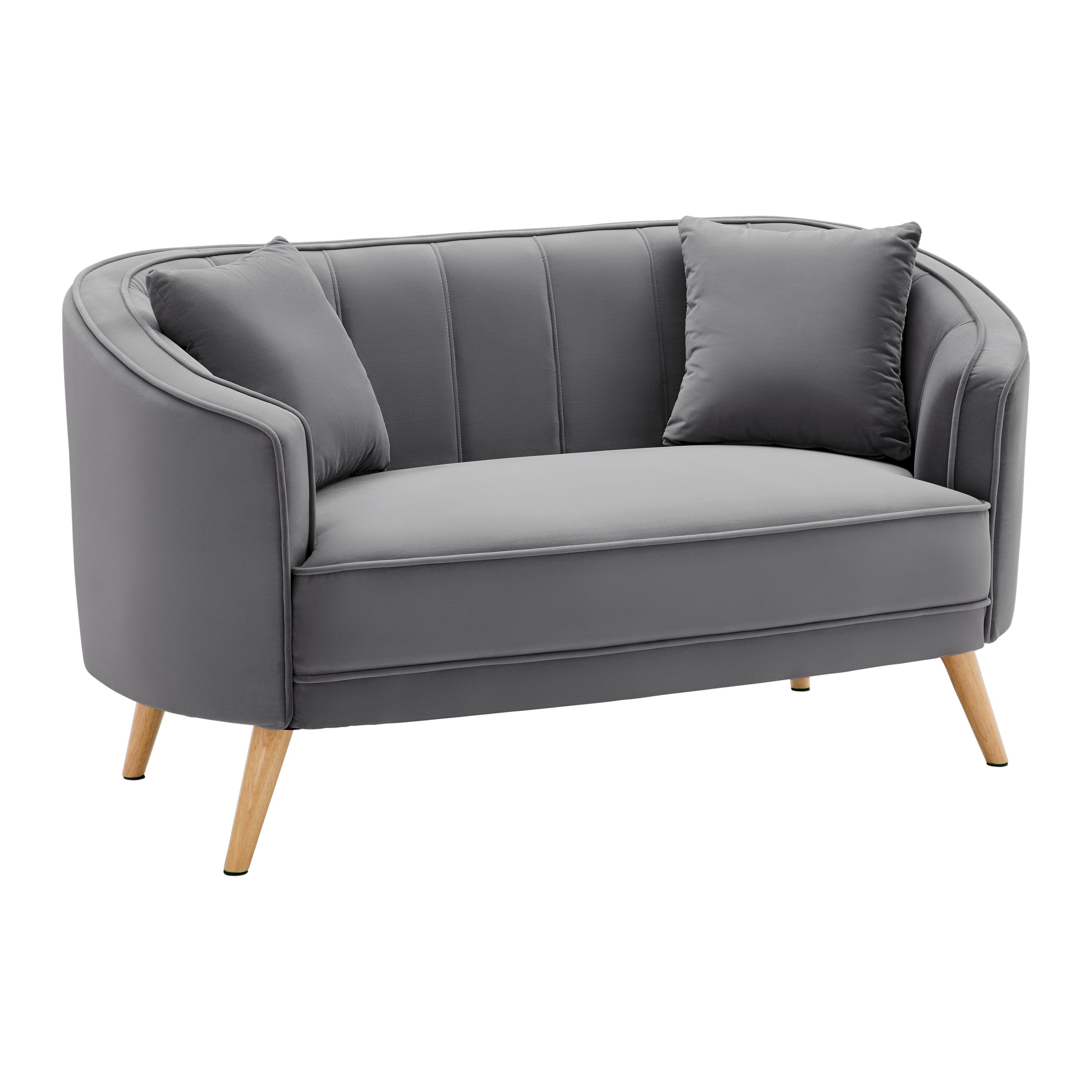Sofa Hope Grau Samt - Naturfarben/Grau, MODERN, Holz/Textil (141/77/73cm) - Bessagi Home