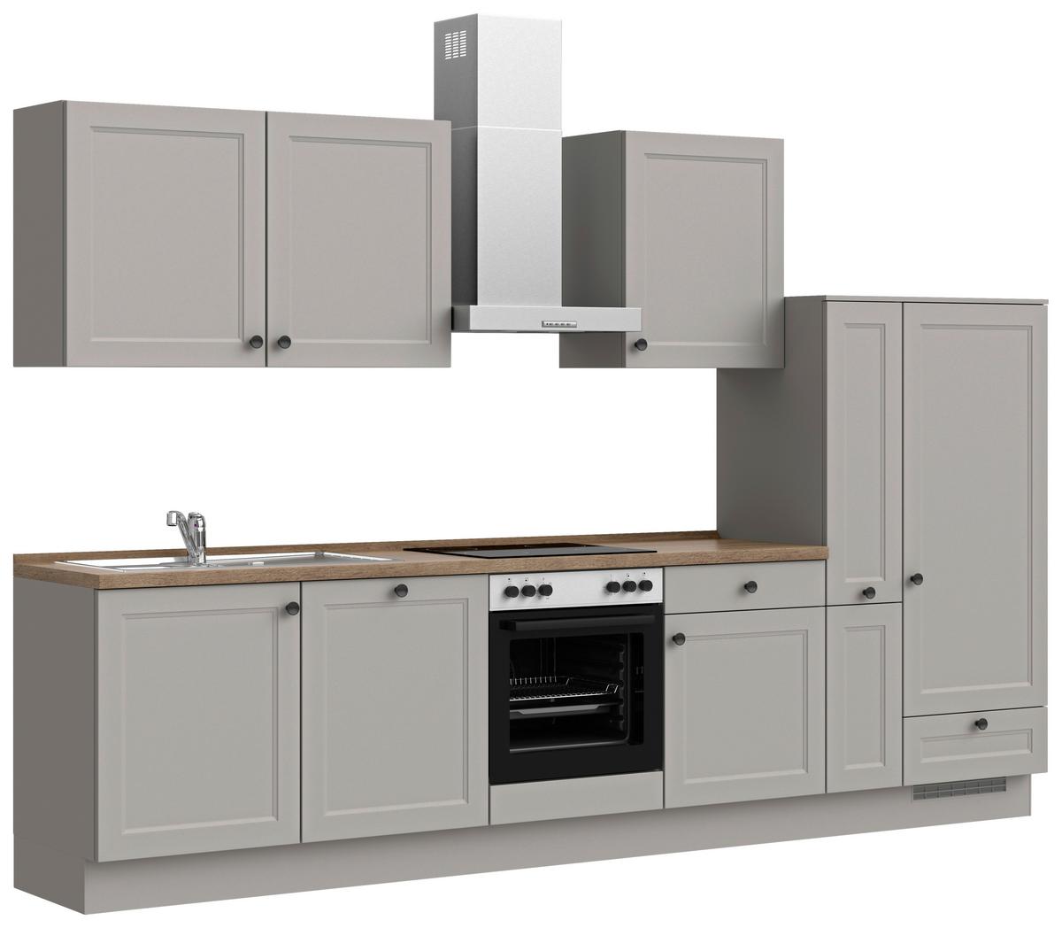 Küchenblock Cascada Low m. Geräten Grau - Eiche dunkel/Schwarz, MODERN, Holzwerkstoff/Metall (330cm) - Nobilia