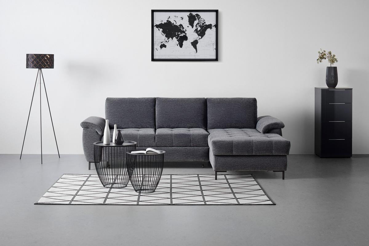 Ecksofa Focus L Grau Chenille - Schwarz/Grau, KONVENTIONELL, Holz/Textil (167/256cm) - Based