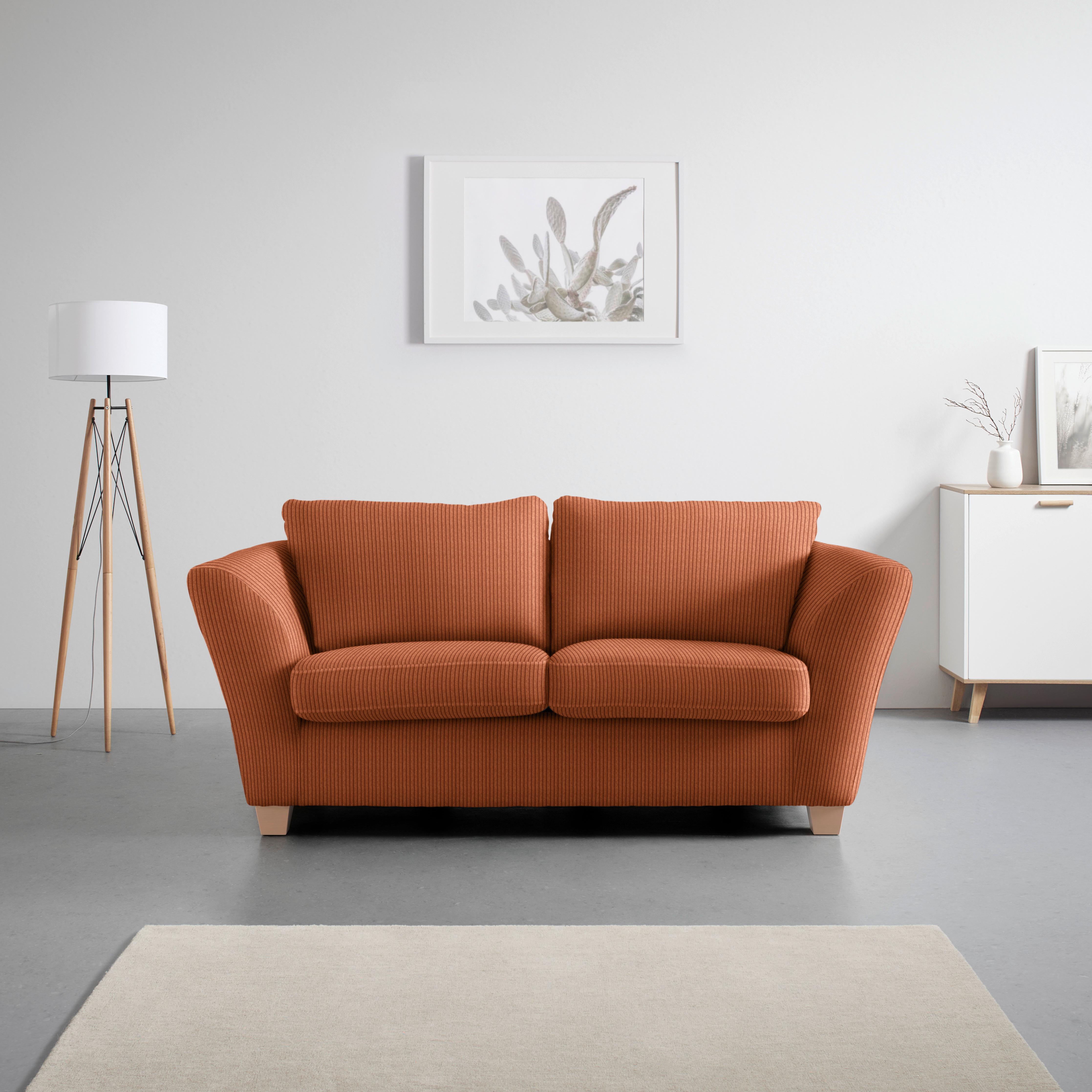 2-Sitzer-Sofa Devado Koralle Cord - Koralle/Naturfarben, Holz/Textil (190/70-85/95cm) - Mömax