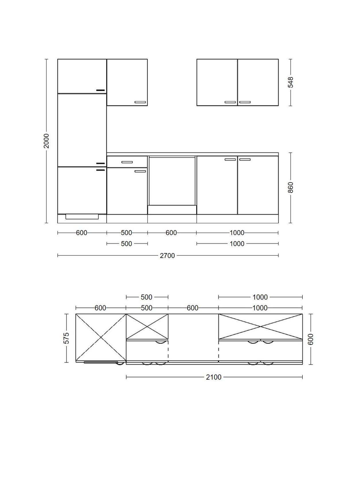 Bucătărie standard ALBA - ardeziu/alb, Modern, material pe bază de lemn (270cm)