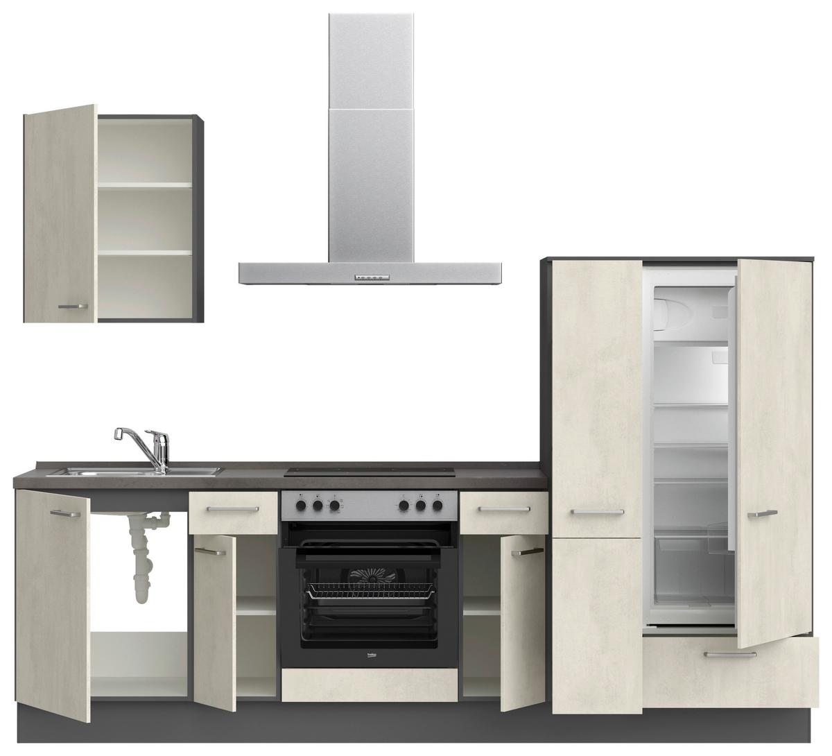 Küchenblock Riva Low m. Geräten Weiß - Schieferfarben/Edelstahlfarben, MODERN, Holzwerkstoff/Metall (270cm) - Nobilia