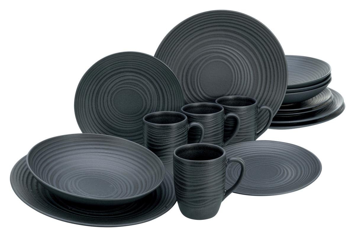 Kombinirani Servis Lava Stone Black, 16-Delni - črna, Basics, keramika - Creatable