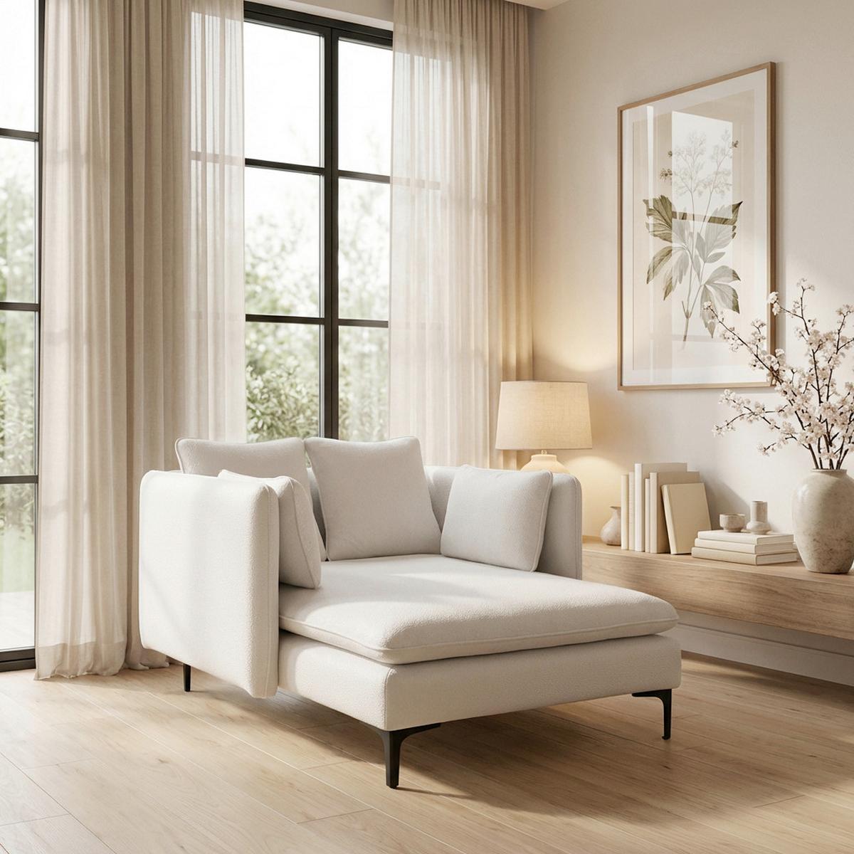 Chaiselongue Sandy Weiß Chenille - Schwarz/Weiß, MODERN, Holz/Textil (120/73/159cm) - Bessagi Home