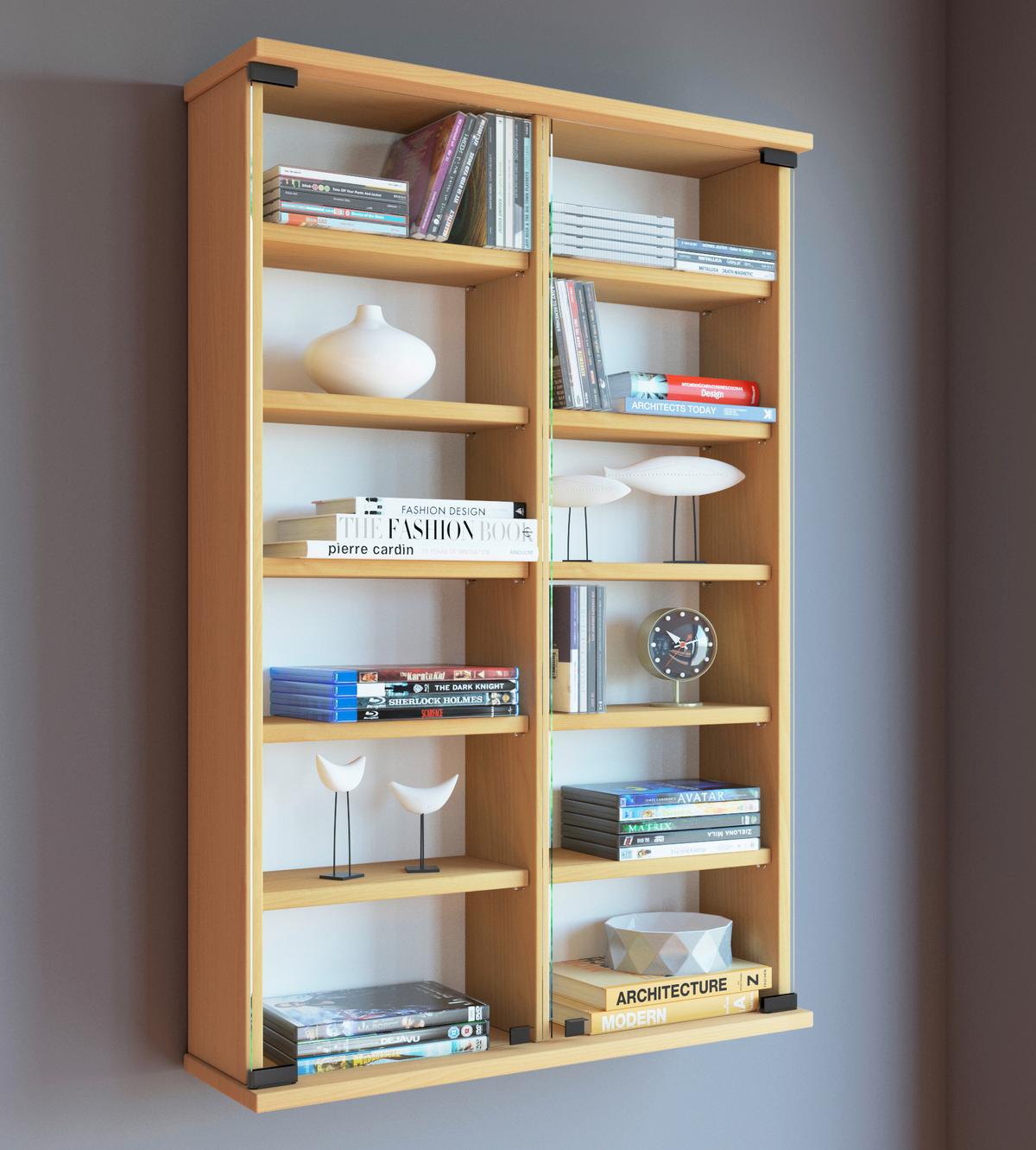 CD-Regal Zuntisa in Buchefarbe, B: 60 cm - Buchefarben, KONVENTIONELL, Glas/Holzwerkstoff (60/91,5/18cm) - MID.YOU