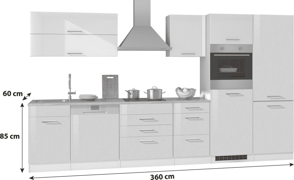 Küchenblock in Anthrazit inkl. E-Geräte 'Mailand' - Chromfarben/Eichefarben, MODERN, Holzwerkstoff/Metall (360cm) - Held
