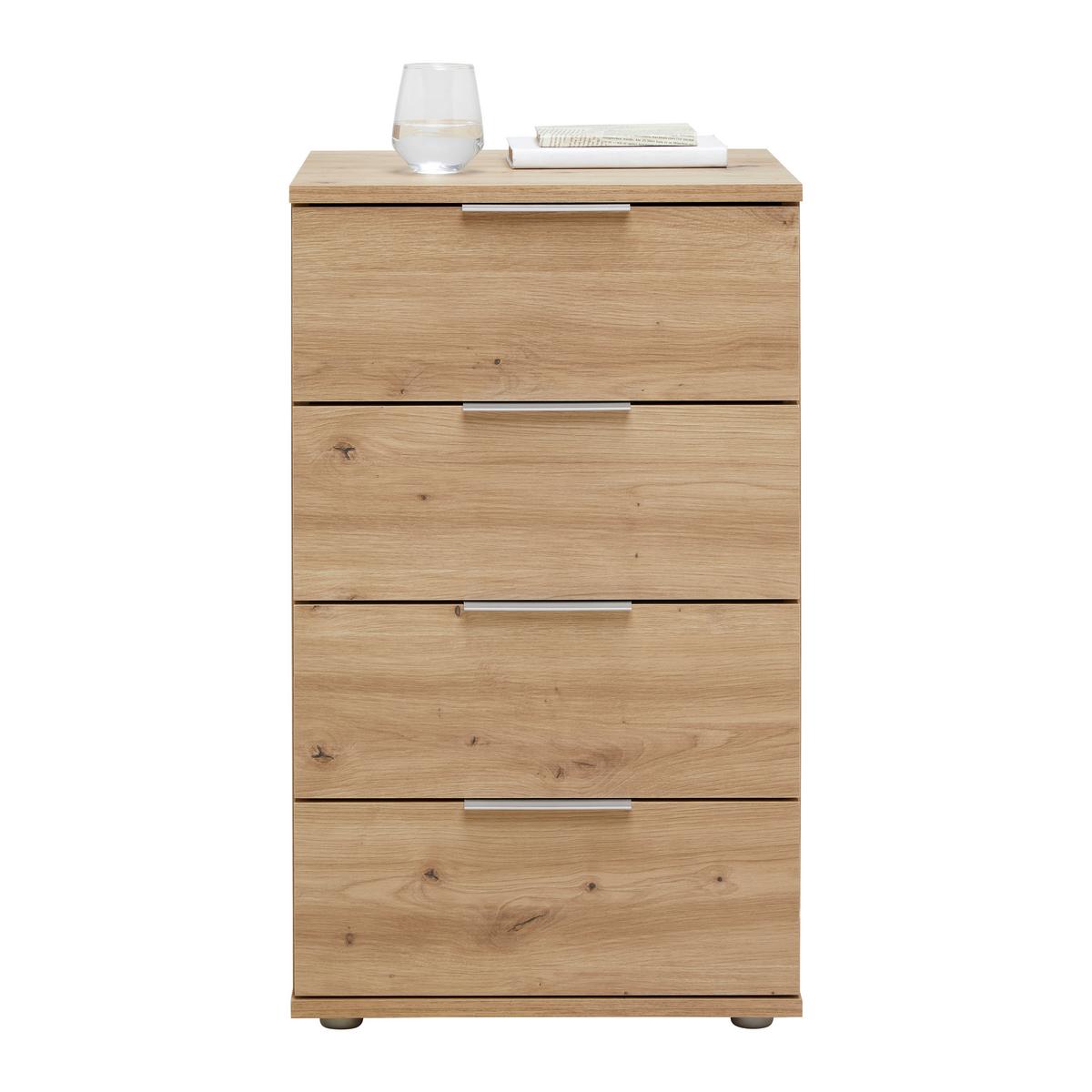 Nachtkästchen Cuatro Eiche Artisan - Silberfarben/Eiche Artisan, KONVENTIONELL, Holzwerkstoff/Kunststoff (46/79/42cm) - Modern Living