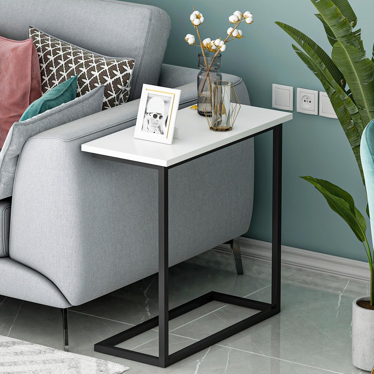 BEISTELLTISCH NARIN BEISTELLTISCH - Weiss/Schwarz, Design, Holzwerkstoff/Metall (64/30/62cm) - Livetastic