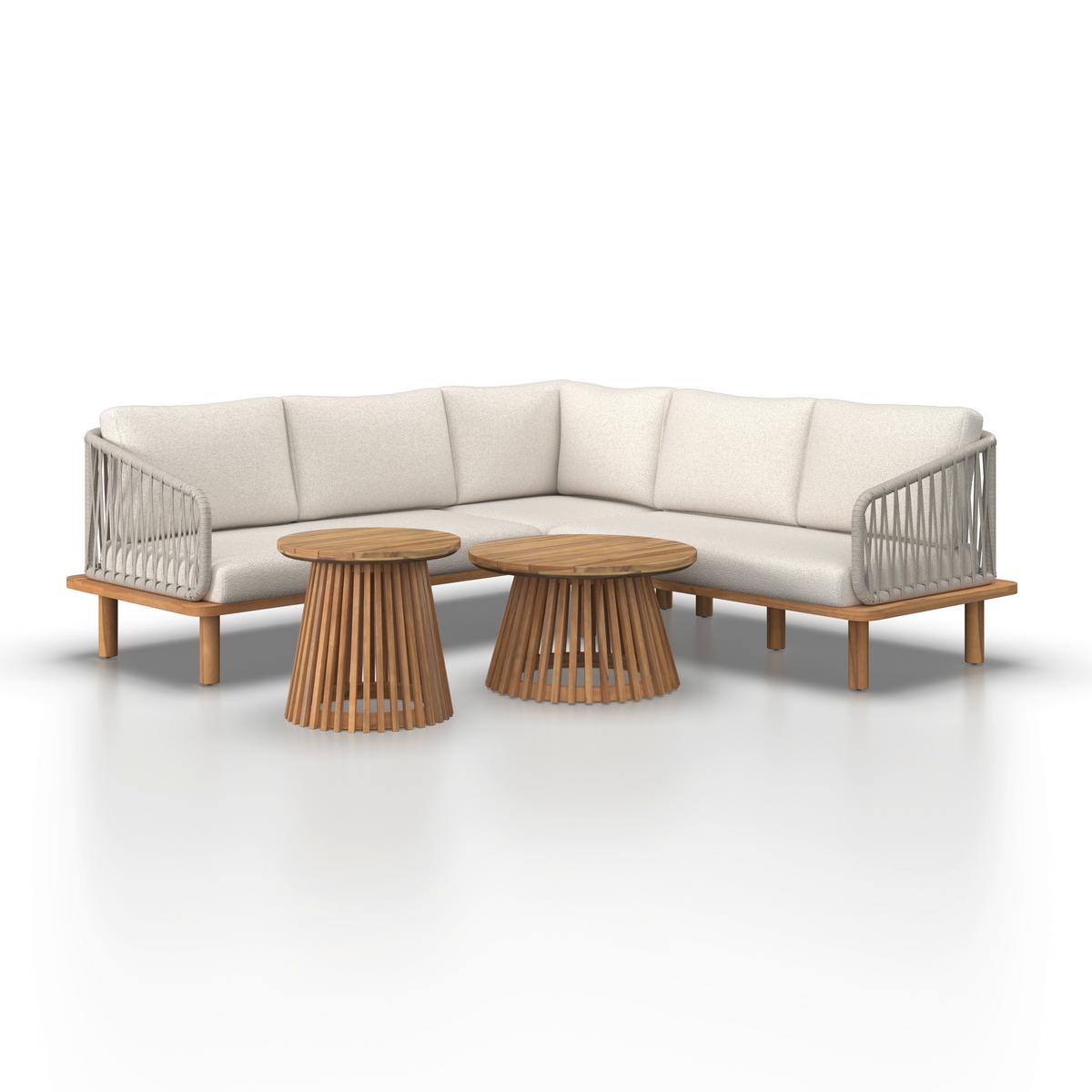 Loungegarnitur Mara Holz Outdoorstoff/Metall - Creme/Teakfarben, MODERN, Holz/Textil (190/62,5/70cm) - Bessagi Garden