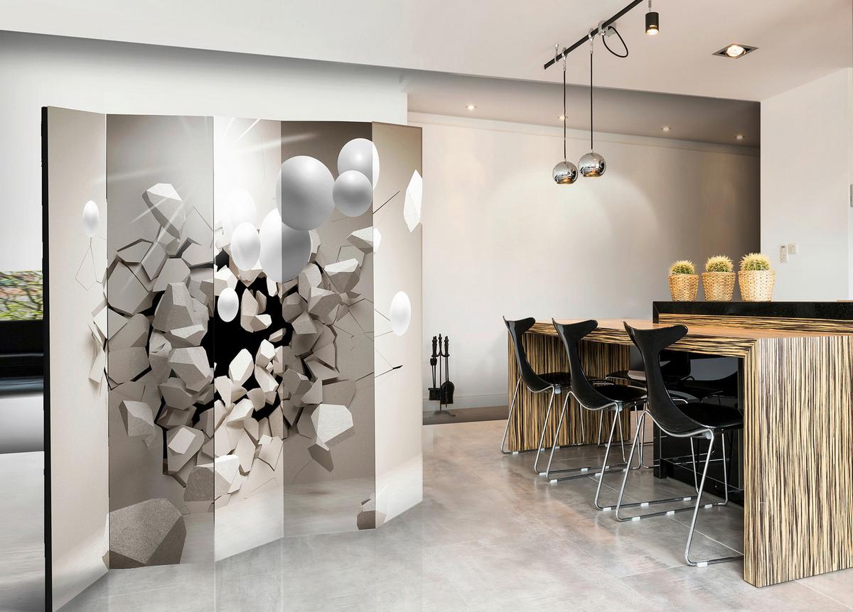 Paravan Release Me I, 5-Delni, Dvostranski - krem barve/bež, Basics, tekstil/les (225/172/3cm) - artgeist