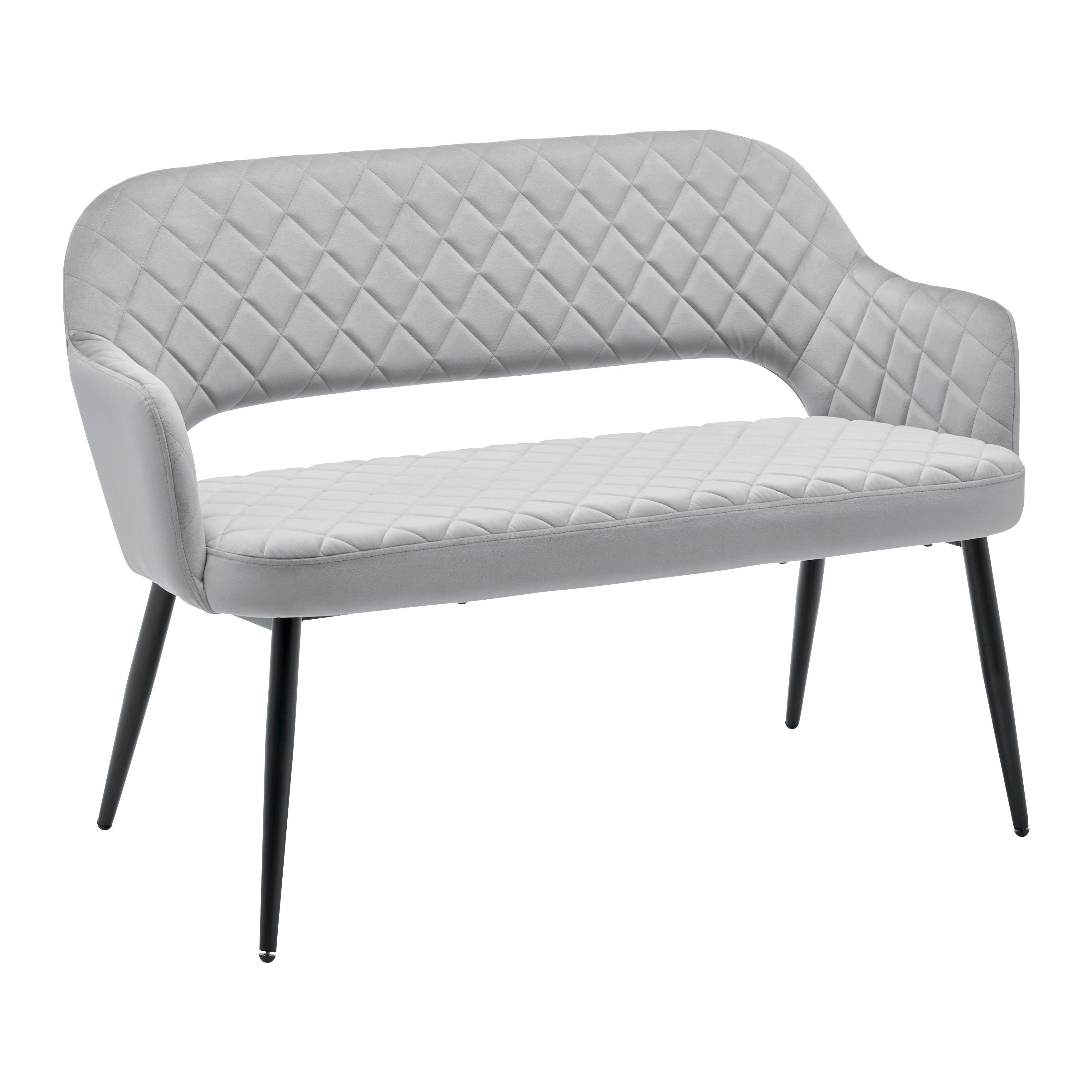 Sitzbank Isabella Grau Samt Gepolstert - Schwarz/Grau, MODERN, Holz/Textil (112/78/62cm) - Bessagi Home