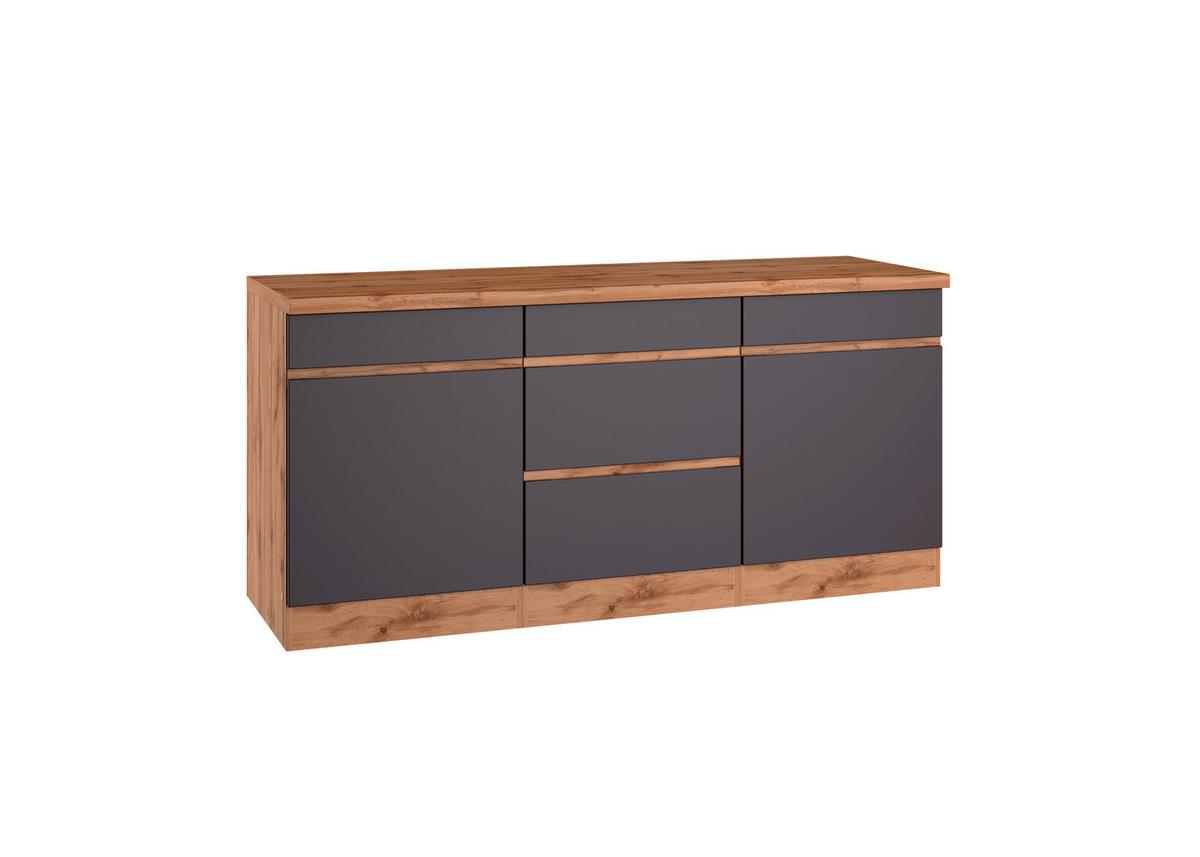 Küchenunterschrank Turin ca. 180x86 cm Grau/Wotaneiche - Eiche Wotan/Grau, Design, Holzwerkstoff (180/86/60cm) - Held