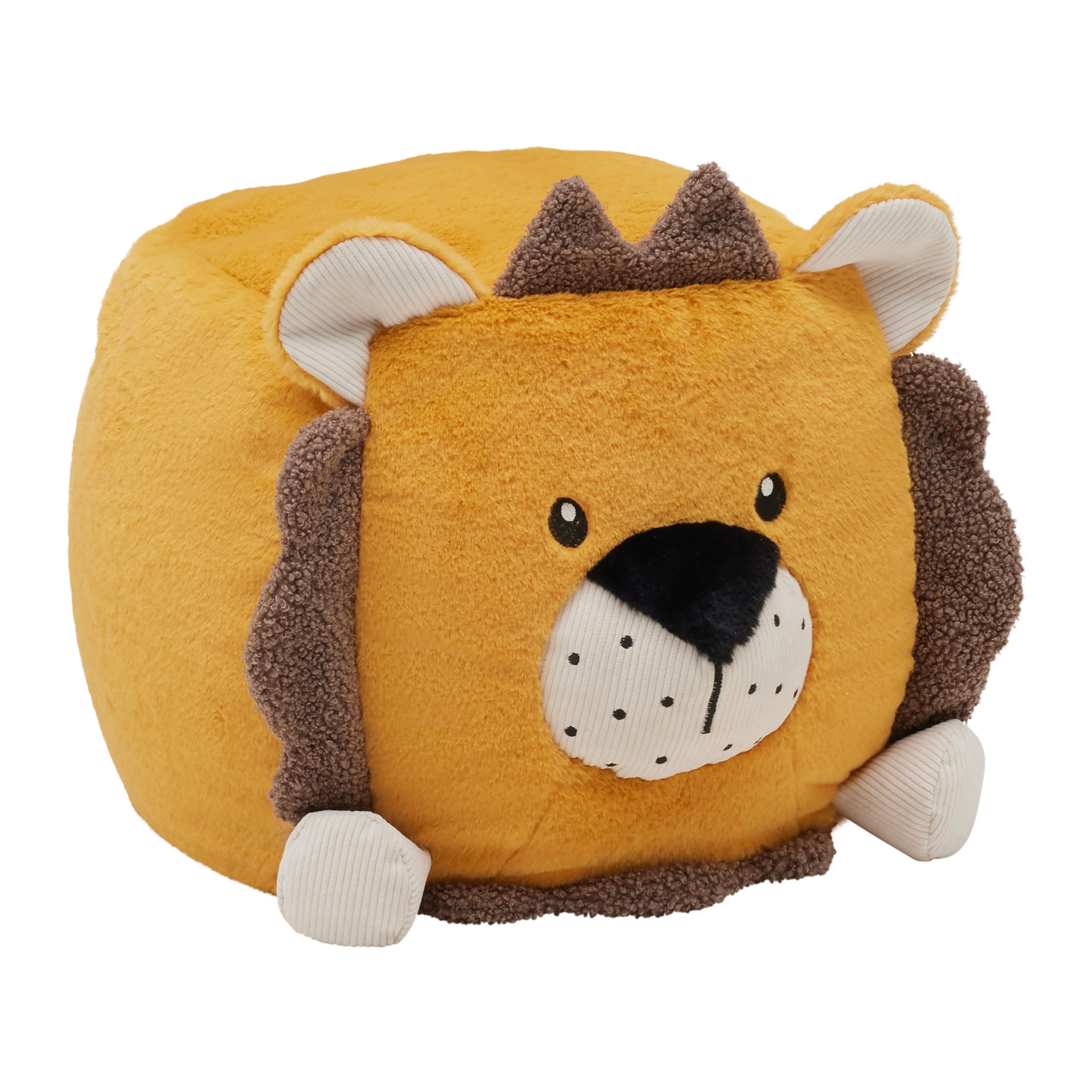 Kinderhocker Sally Löwe Kunstpelz braun/gelb - Dunkelgelb, KONVENTIONELL, Textil (40/30/40cm) - Premium Living