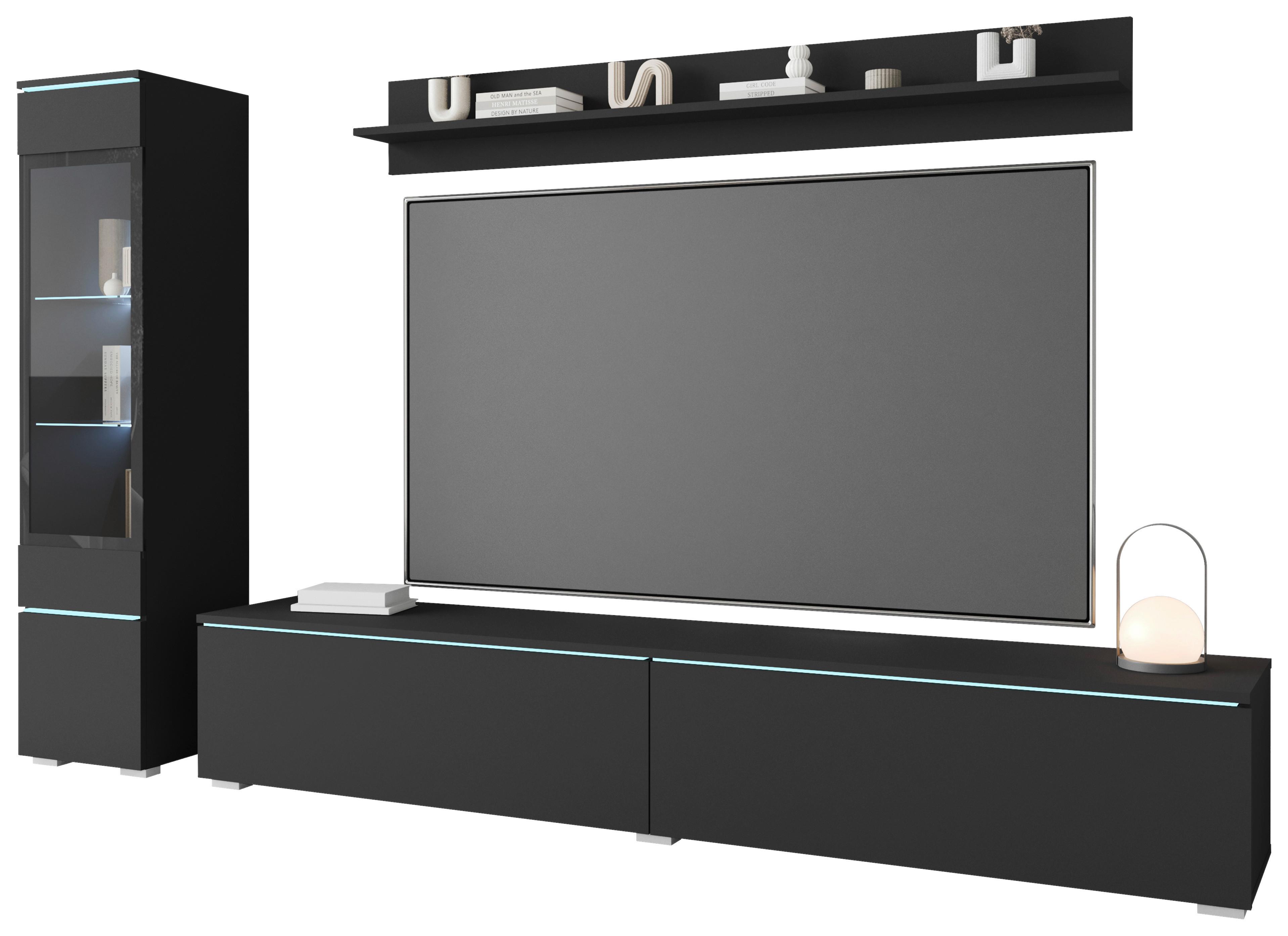 Dnevni Regal Vera, Črna, 3-Delno, Led - črna/siva, Basics, umetna masa/steklo (210/130/33cm) - P & B