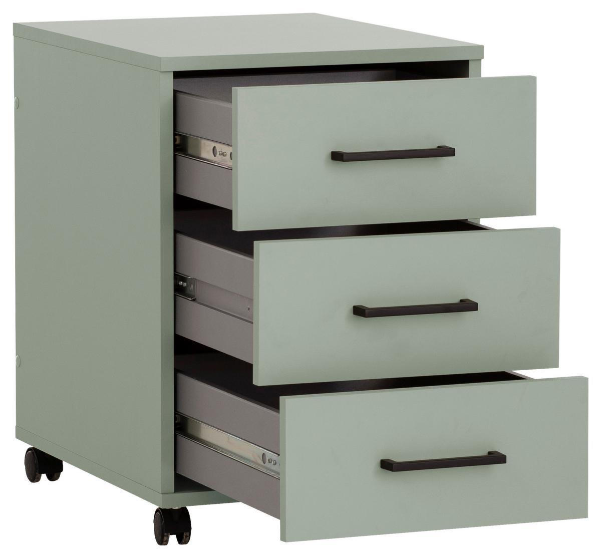 Rollcontainer Ruby Olivgrün - Schwarz/Olivgrün, MODERN, Holzwerkstoff/Kunststoff (40,1/57/50cm) - MID.YOU