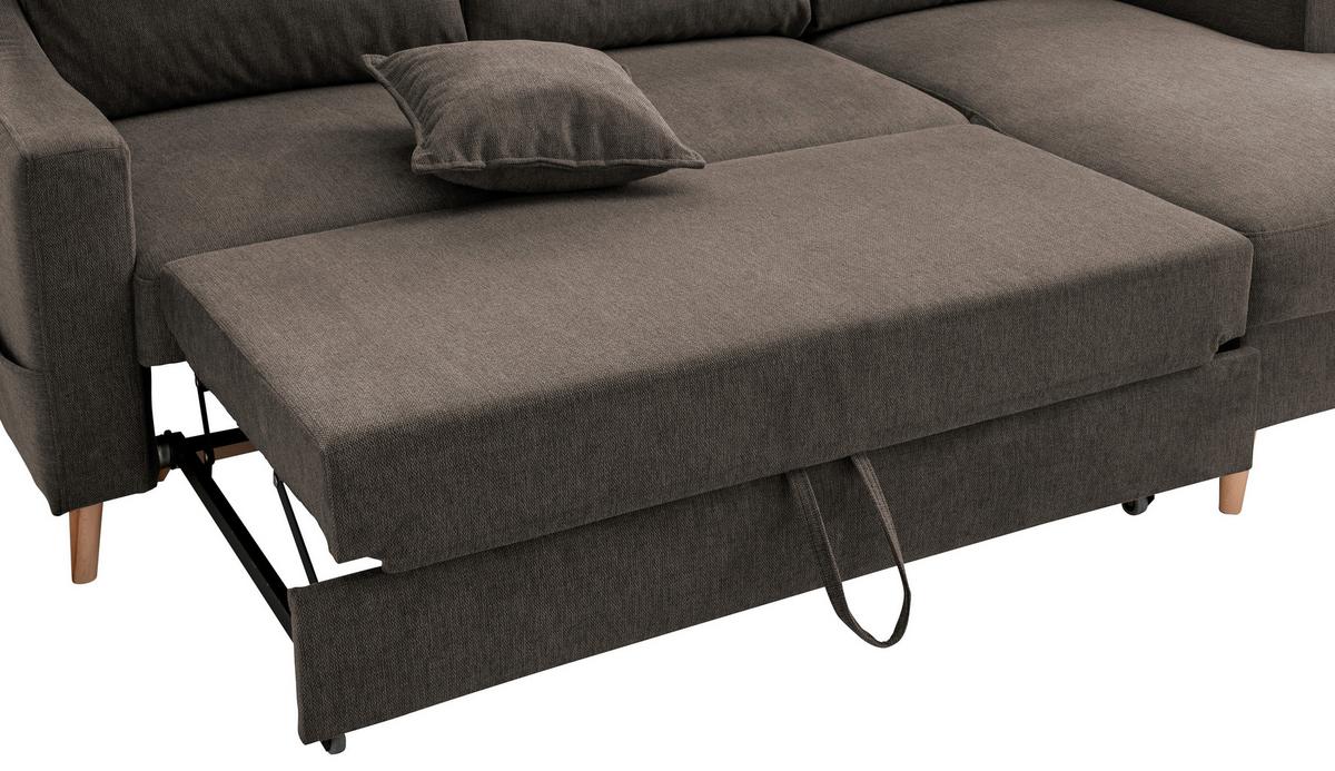 Wohnlandschaft Valentina Braun Struktur - Braun/Naturfarben, KONVENTIONELL, Holz/Textil (228/150cm) - P & B