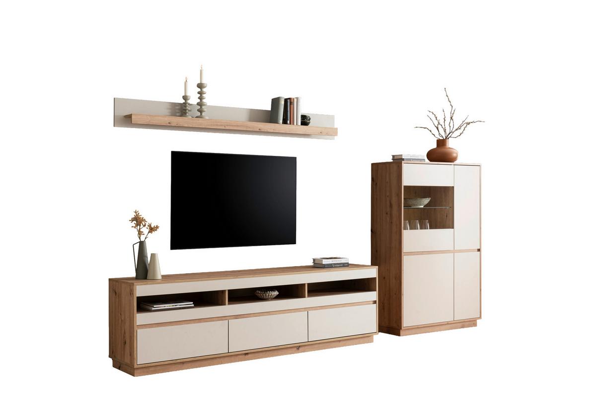 WOHNWAND SONORA - Kaschmir/Eiche Artisan, Design, Glas/Holzwerkstoff (292/205/40cm) - MID.YOU