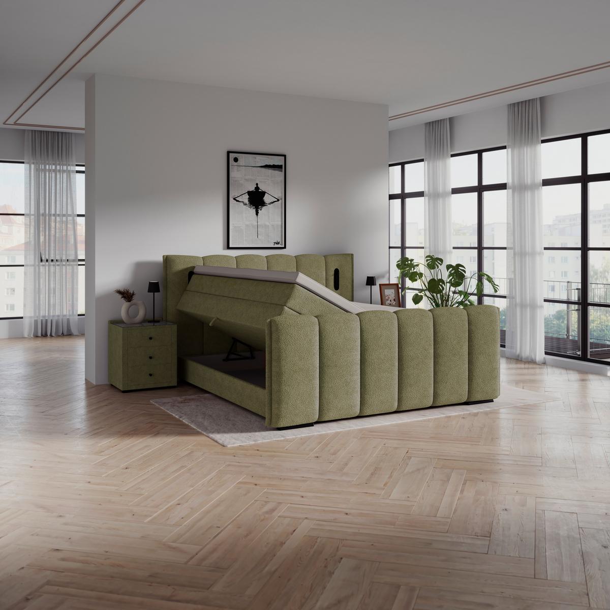 Boxspring Krevet Elysia - zelena/crna, Trend, drvni materijal/drvo (200/220cm) - Premium Living