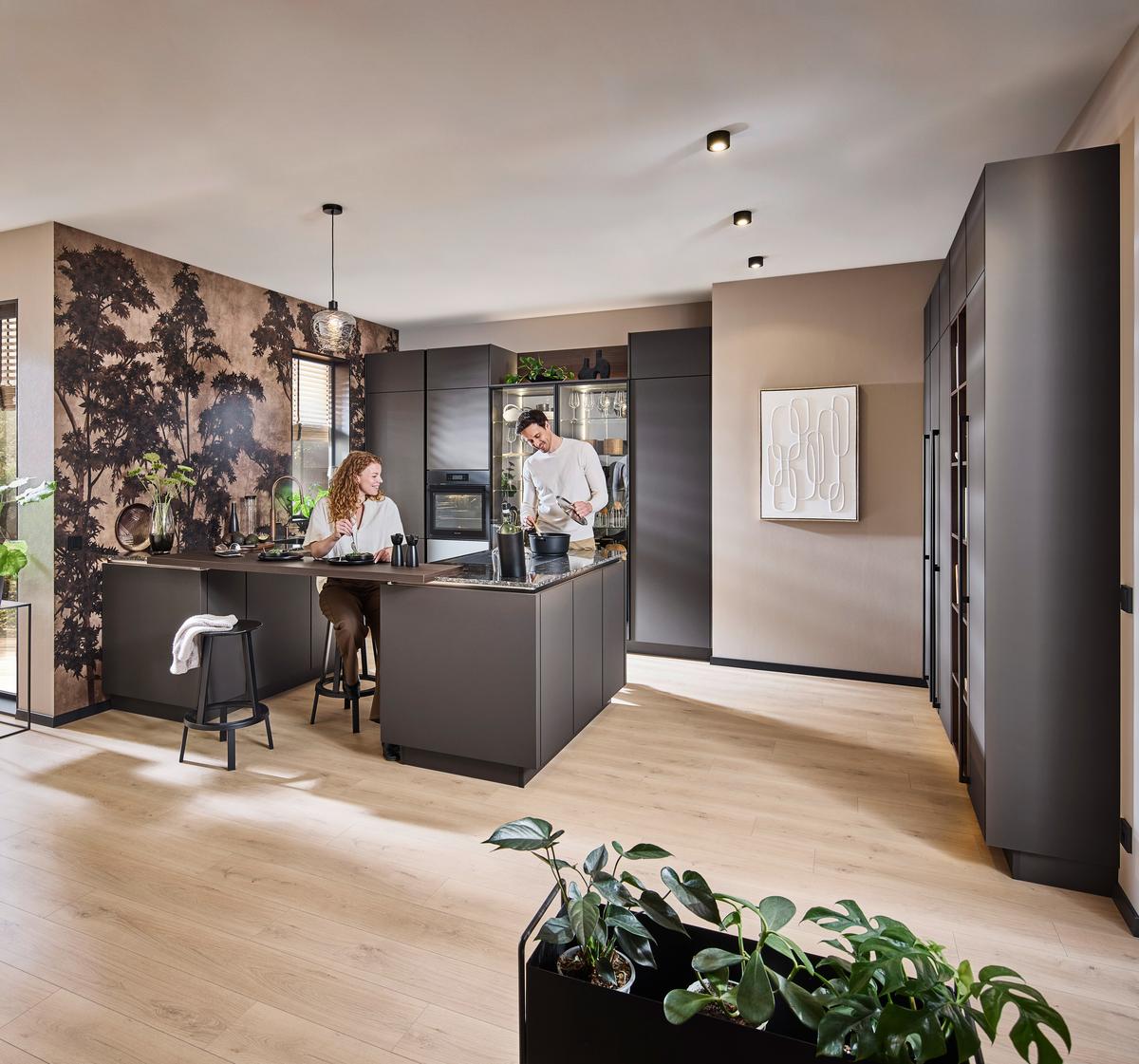 Einbauküche Softline o. Geräte Braun - Dunkelgrau/Schwarz, MODERN, Holzwerkstoff (324/306cm) - Nobilia