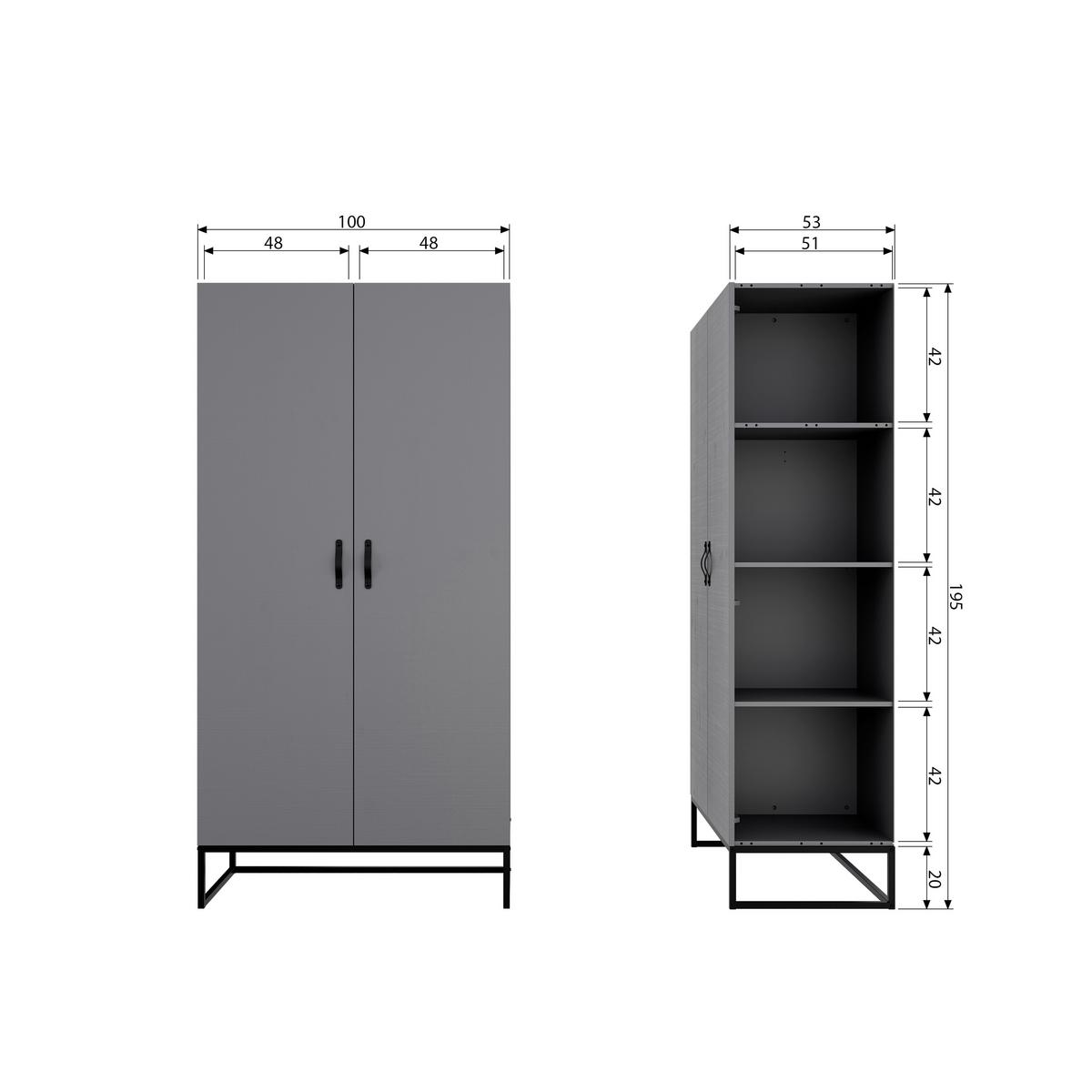 Drehtürenschrank Morris Grau/Schwarz - Schwarz/Grau, Design, Leder/Holz (100/195/53cm) - Livetastic