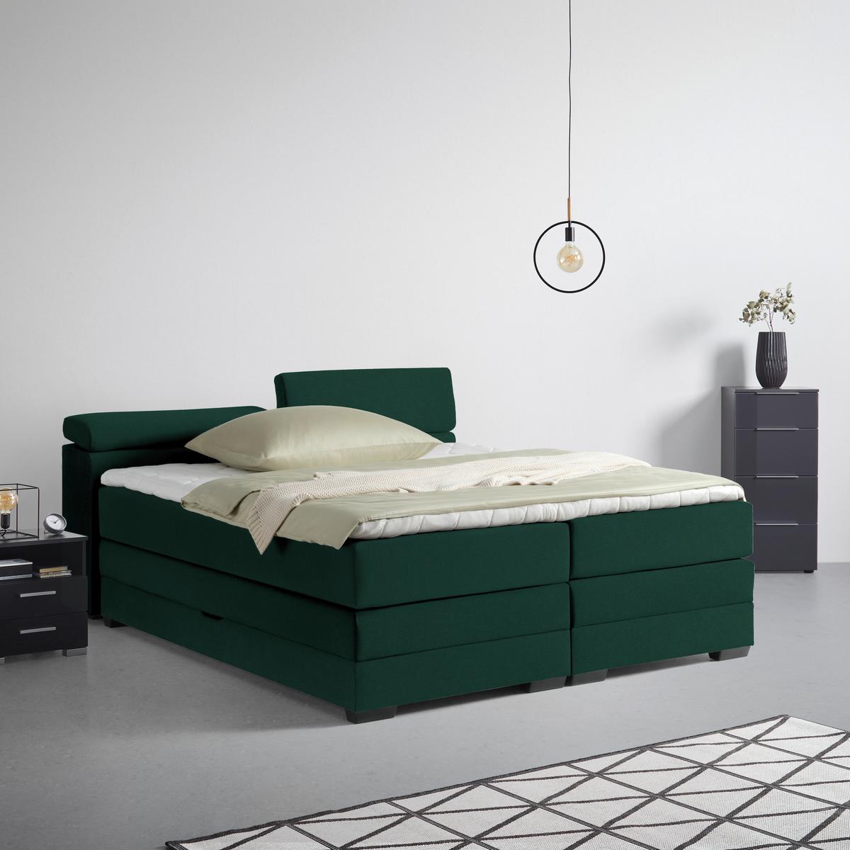 Boxspringbett Sevilla Dunkelgrün ca. 180x200cm - Dunkelgrün/Schwarz, KONVENTIONELL, Holz/Kunststoff (180/200cm) - Premium Living