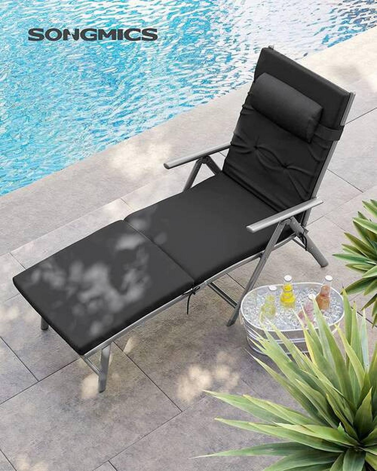 Sonnenliege 6cm dicke Matratze Grau/Schwarz - Schwarz/Grau, Basics, Textil/Metall (61/39/183cm) - Modante