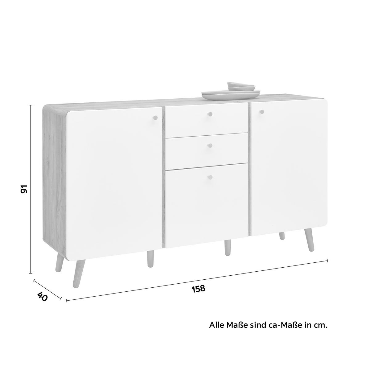 sideboard Eichefarben - couleur de chêne/blanc, Modern, matériau de bois (158/91/40cm) - Premium Living