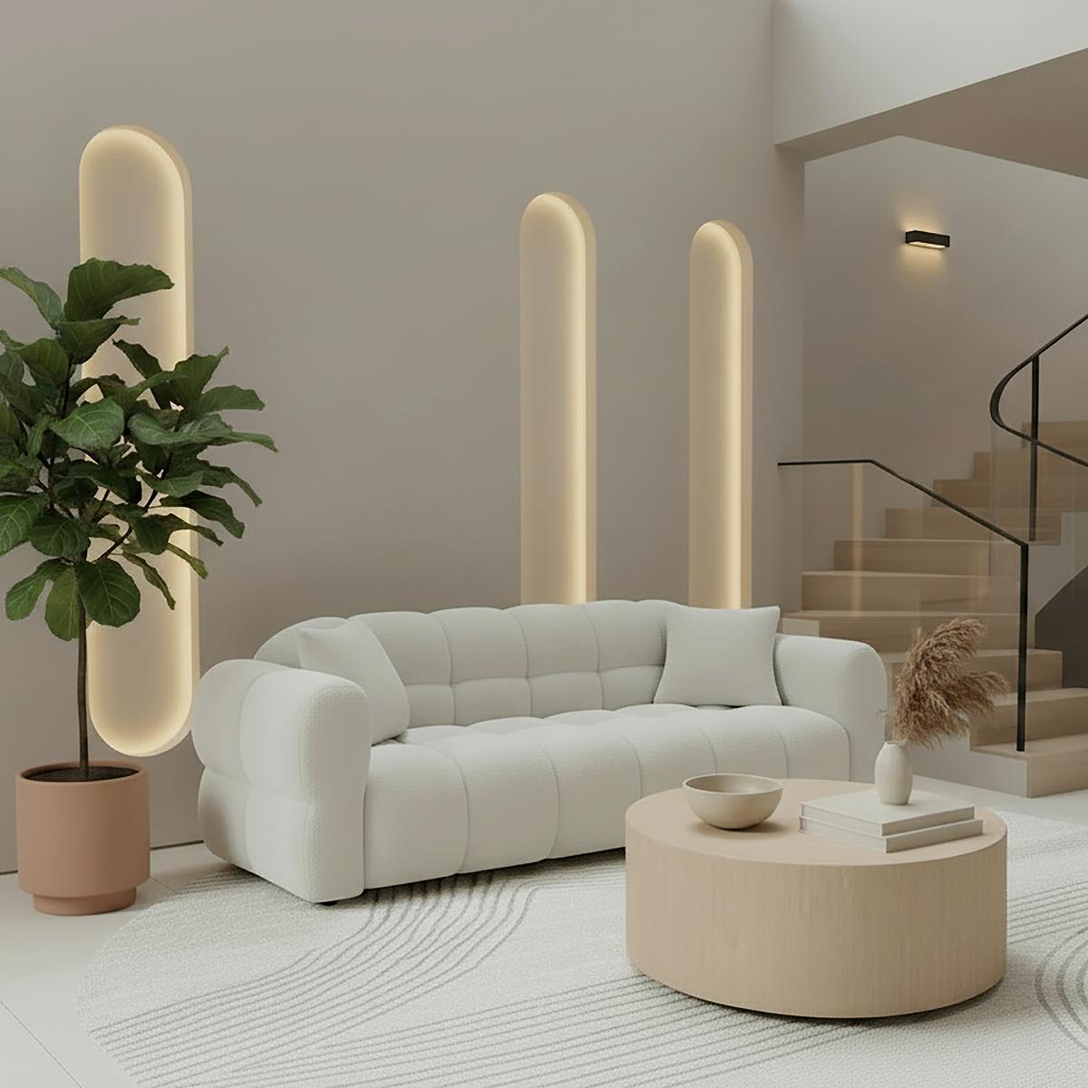 CANAPEA MARIE - alb/culoare natur, Modern, lemn/textil (232/77/90cm) - Bessagi Home