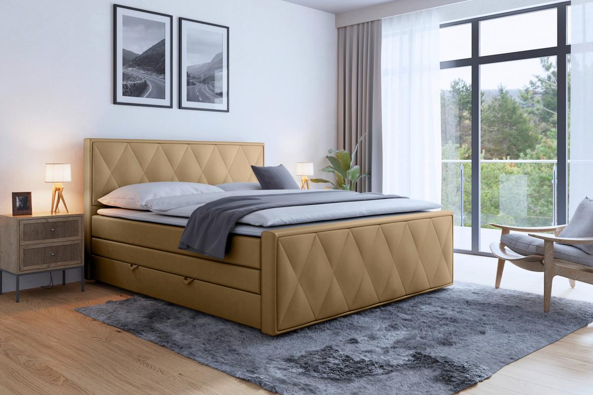 Boxspringbett Porto ca. 180x200 cm Beige - Beige, MODERN, Holz/Kunststoff (180/200cm) - MID.YOU