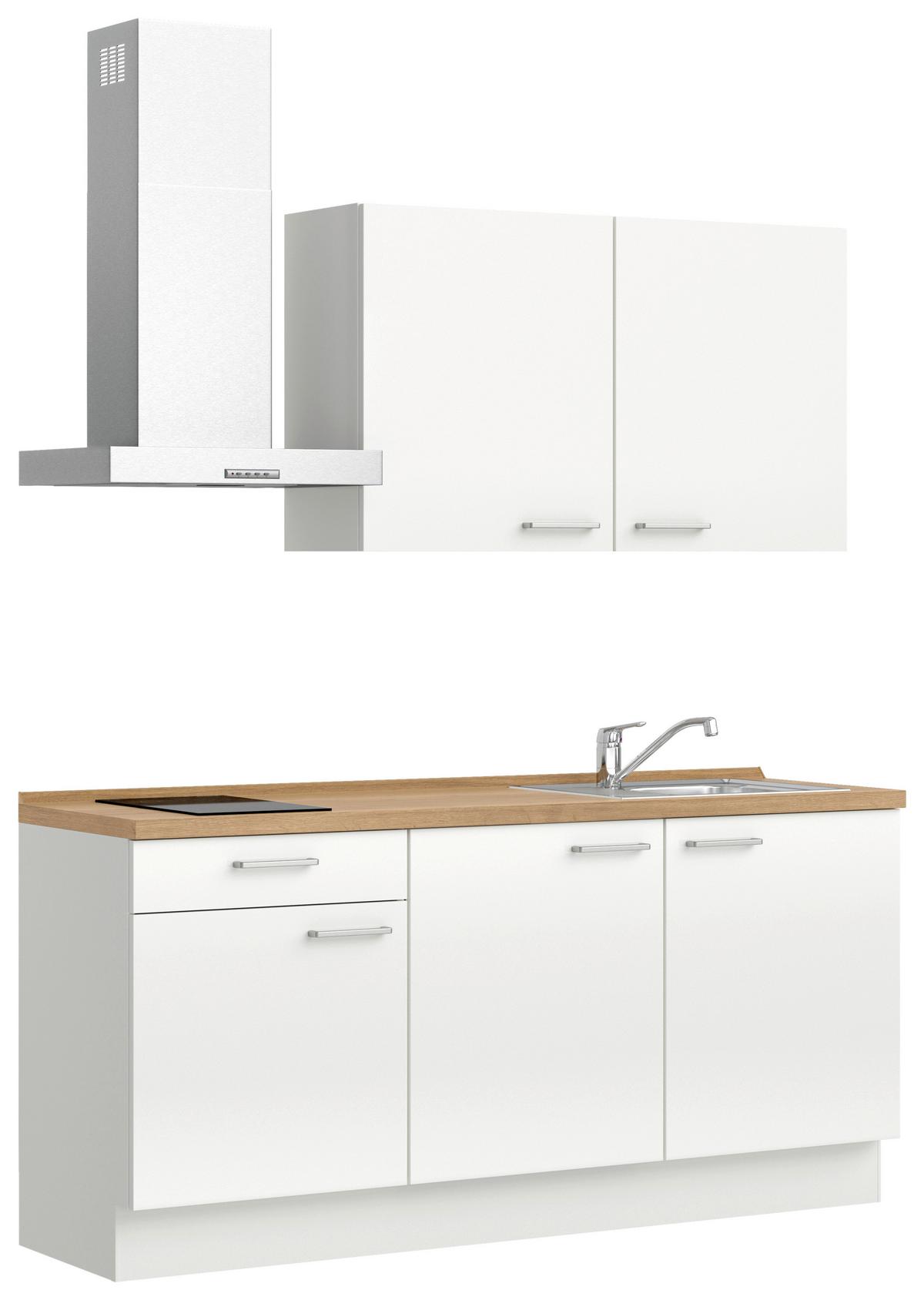 Küchenleerblock Flash Low o. Geräte Weiß - Edelstahlfarben/Eichefarben, MODERN, Holzwerkstoff/Metall (180cm) - Nobilia