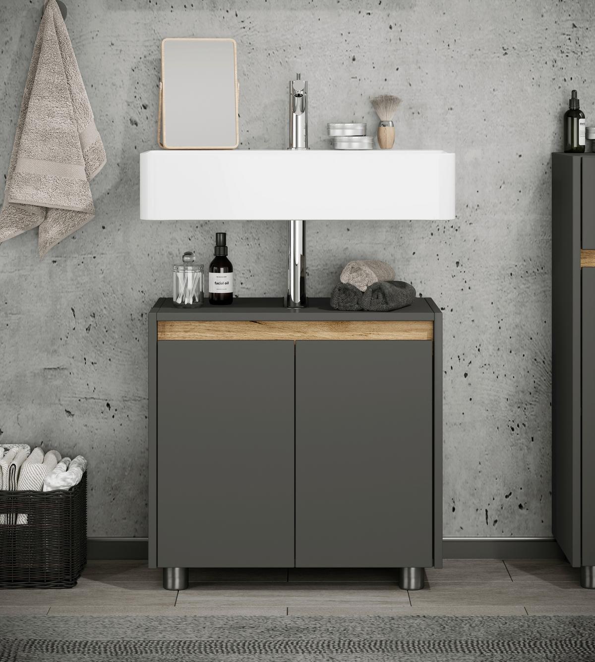 Waschbeckenunterschrank Cosila - Honigeiche/Anthrazit, Trend, Holzwerkstoff/Kunststoff (57/55/33cm) - MID.YOU