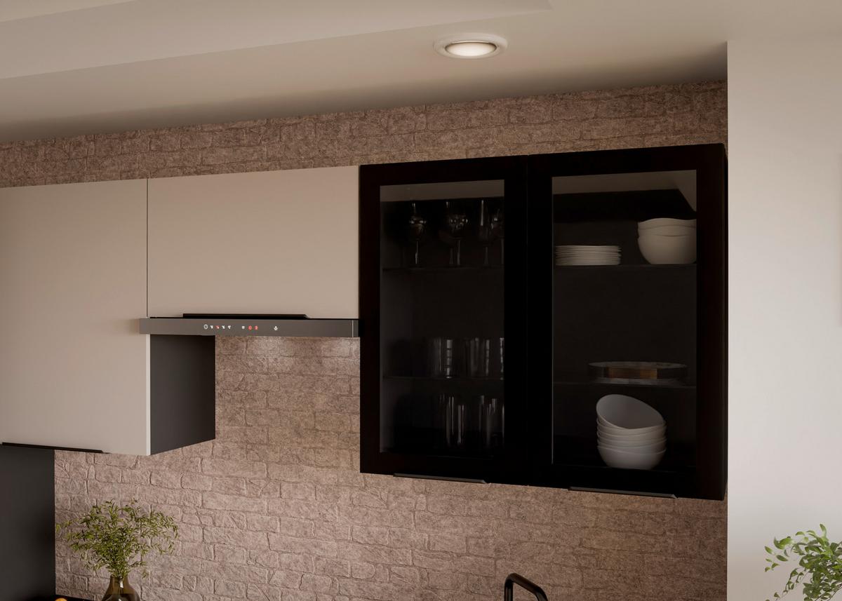 Bucatarie fara electrocasnice MONZA/ARONA - cașmir/culoare lemn de nuc, Modern, sticlă/material pe bază de lemn (260/210/60cm) - Modern Living