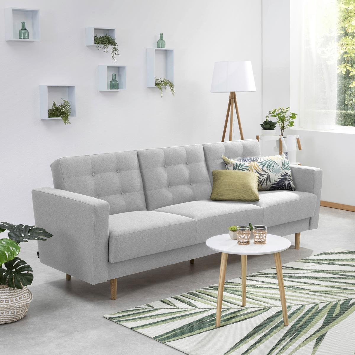 3-Sitzer-Sofa Jasmin Hellgrau Flachgewebe mit Schlaffunktion - Eschefarben/Hellgrau, MODERN, Holz/Textil (224/81/83cm) - Max Winzer