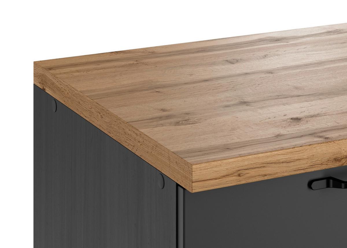 Küchenzeile Meran ohne Geräte ca. 360 cm Grau/Eiche Dekor - Eiche Wotan/Schwarz, LIFESTYLE, Holzwerkstoff/Metall (360cm) - Held