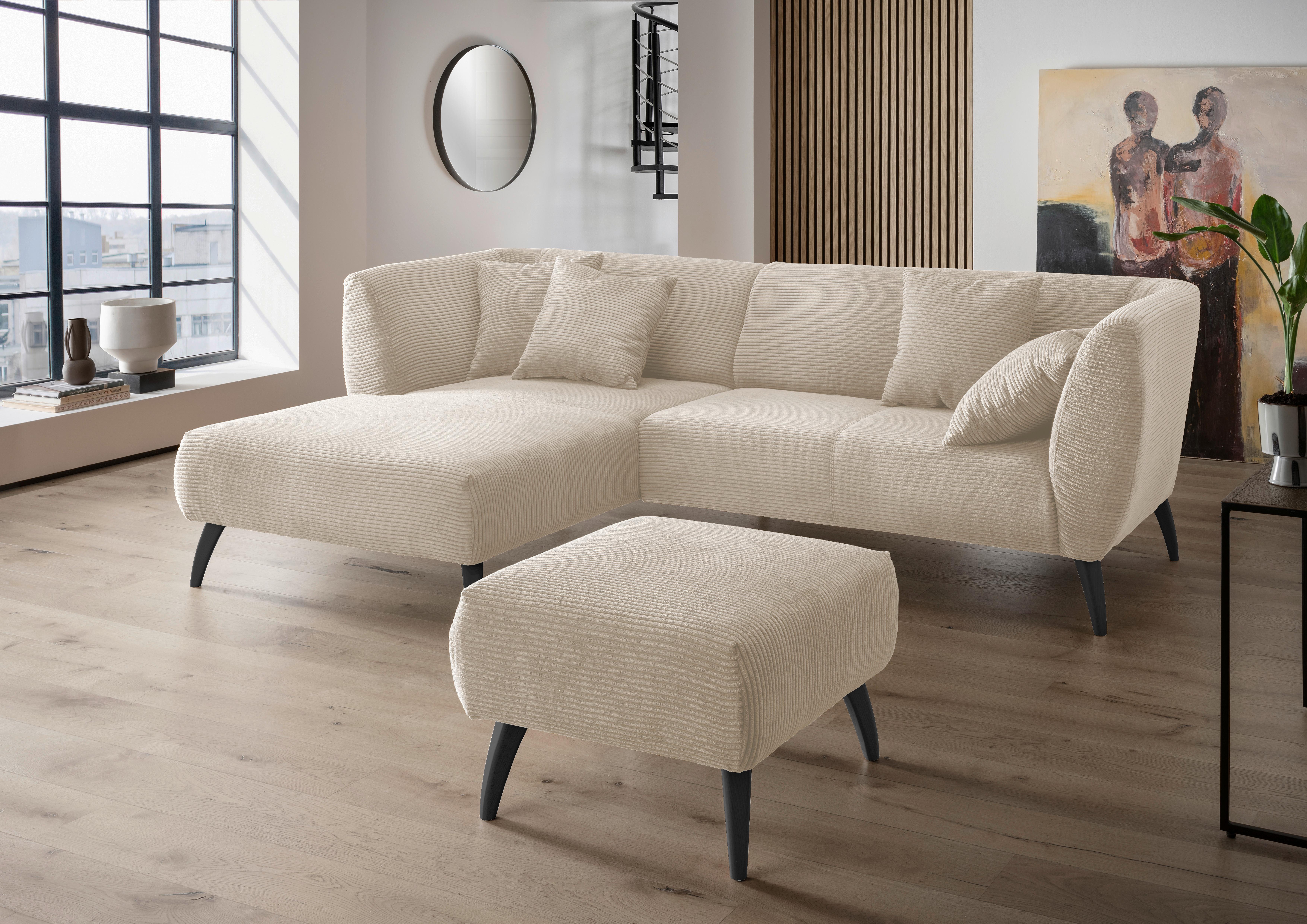 Wohnlandschaft Colori Beige Cord - Beige/Schwarz, MODERN, Holz/Textil (160/264cm) - MID.YOU
