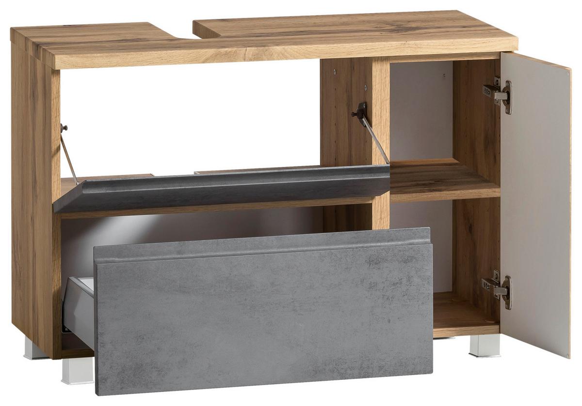 Waschbeckenunterschrank Varese ca. 85x56 cm Wotan Eiche - Eiche Wotan/Hellgrau, MODERN, Holzwerkstoff (85/56/35cm) - Held