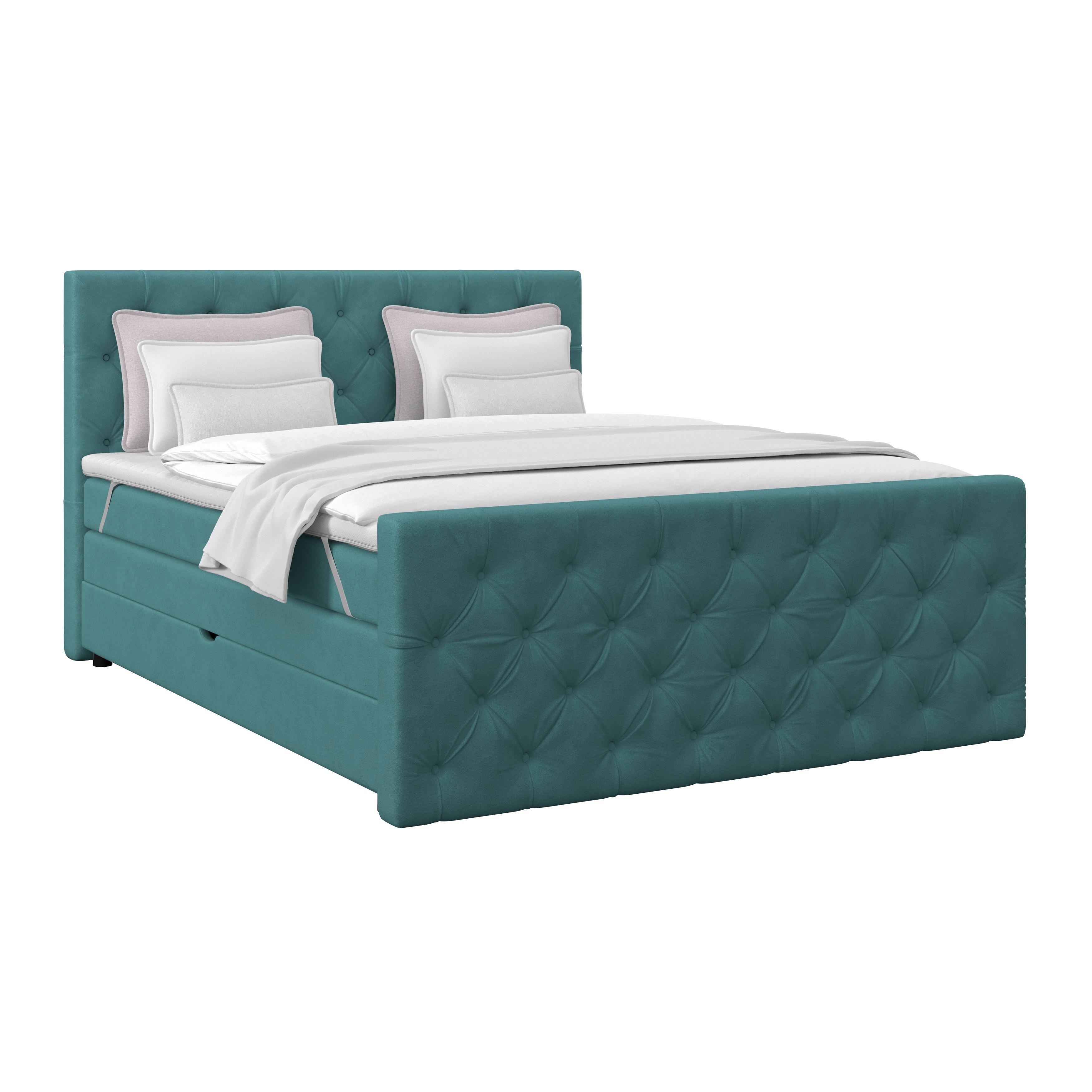 Pat Boxspring Elio - petrol/bej, Romantik / Landhaus, textil (180/200cm) - Modern Living