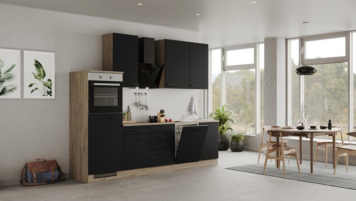 Kuhinjski Blok Capri, Črna. Hrast - črna/barve hrasta, Konvencionalno, kovina/leseni material (280cm) - FlexWell