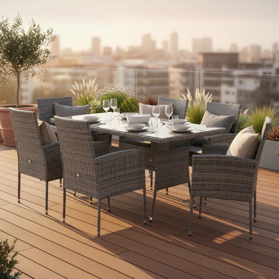 Gartenset Cran Canaria Grau 7-tlg. - Grau, MODERN, Kunststoff/Metall - Gardenson