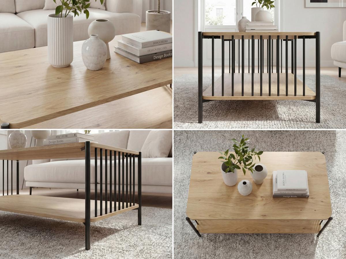 Couchtisch Wl7.636 - Schwarz/Braun, Design, Holzwerkstoff/Metall (110/60/42cm) - Livetastic