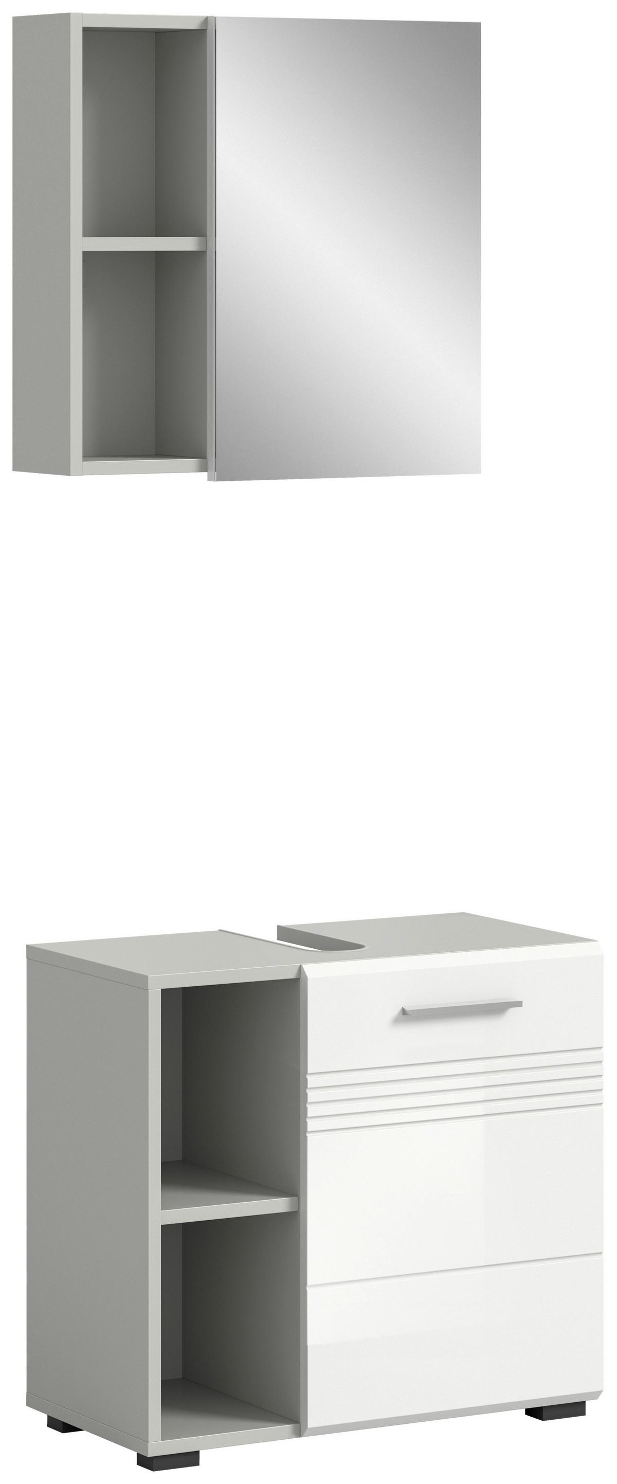 Badezimmer-Set COPA 2-teilig, Grau/Weiß Hochglanz - Chromfarben/Weiß Hochglanz, MODERN, Holzwerkstoff/Kunststoff (60cm) - MID.YOU