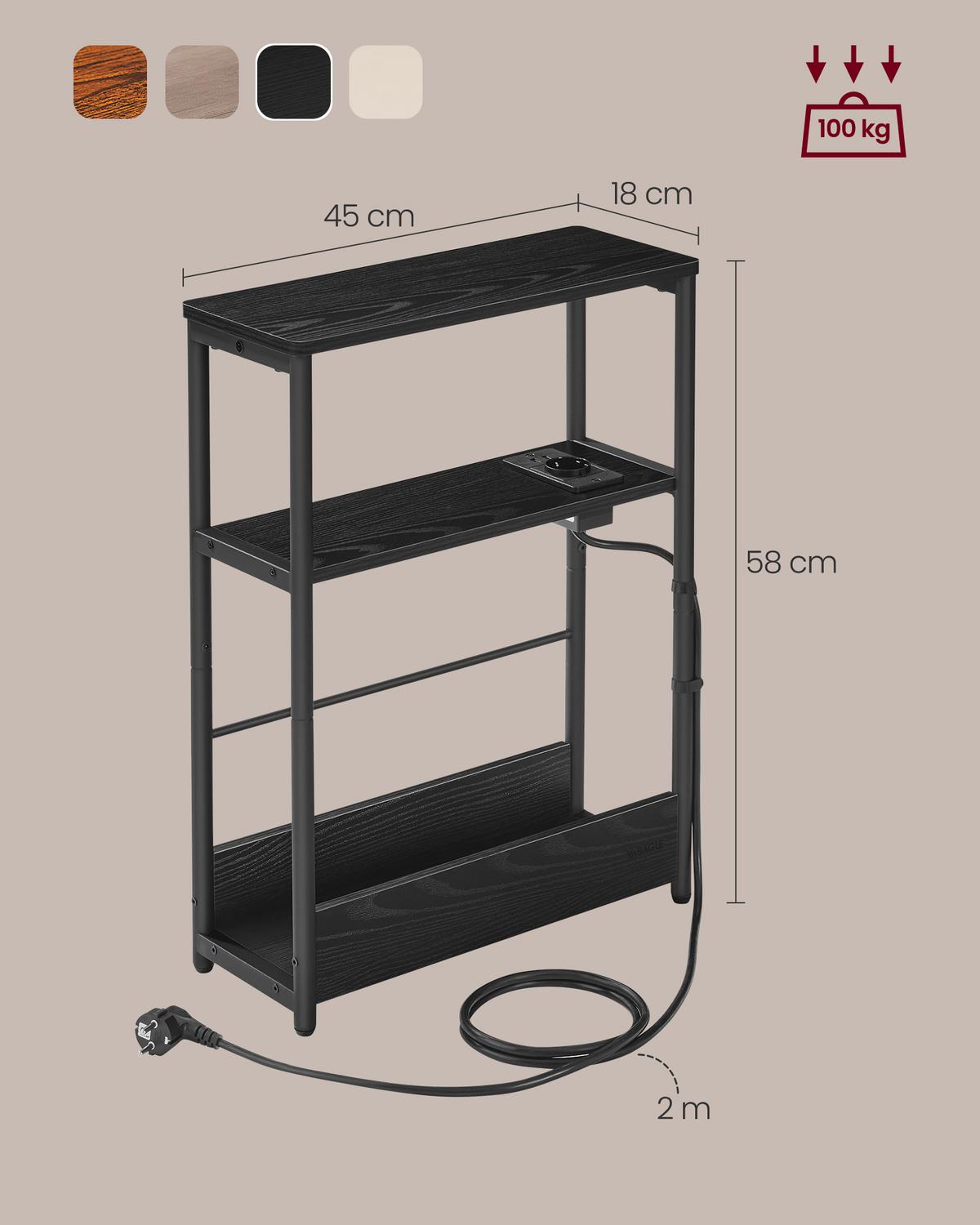 Beistelltisch in Schwarz rechteckig, inkl. Netzbetrieb - Schwarz, Trend, Holzwerkstoff/Metall (18/58/45cm) - MID.YOU