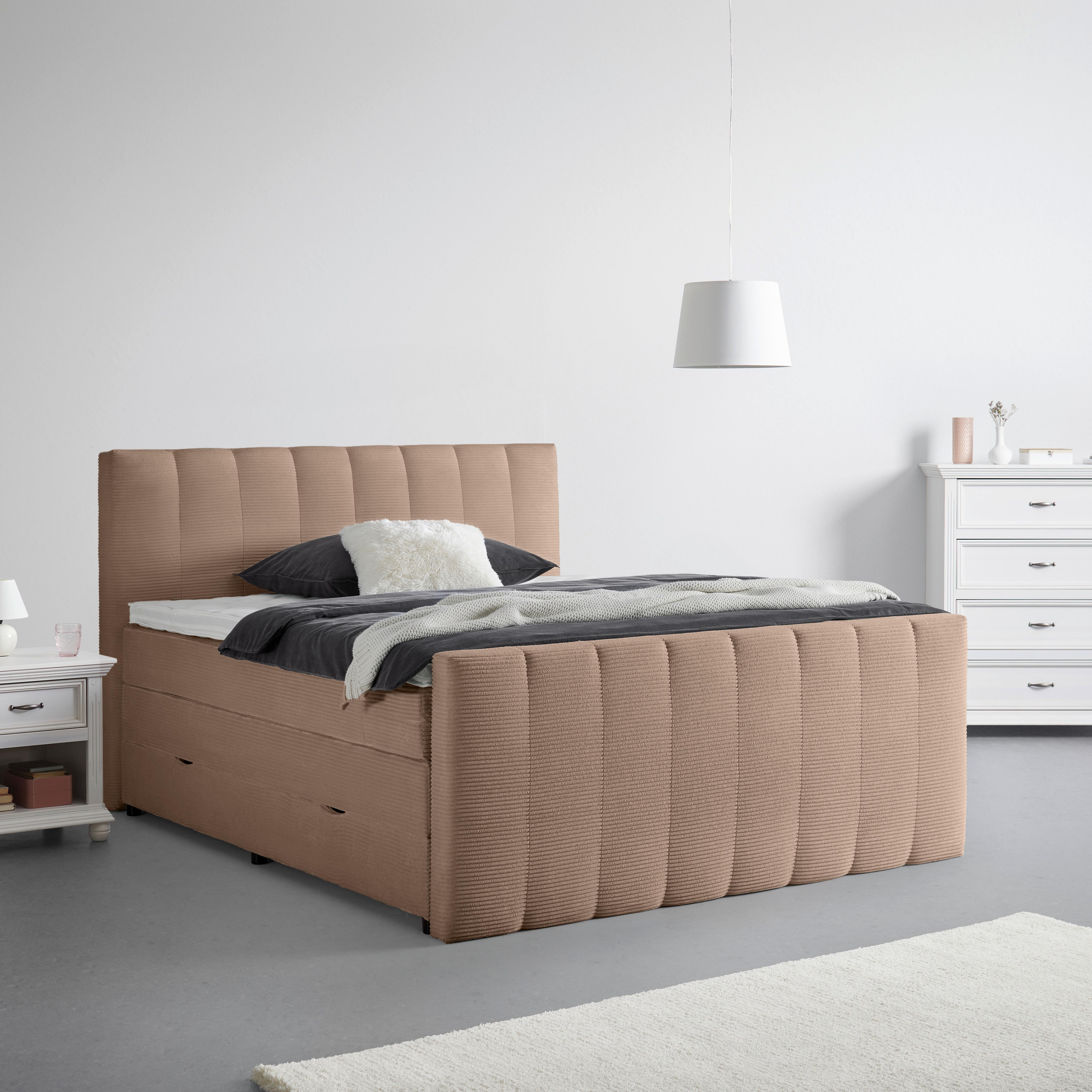 Boxspring Krevet Malaga - srebrne boje/smeđa, Konvencionalno, drvni materijal/tekstil (180/200cm) - Premium Living