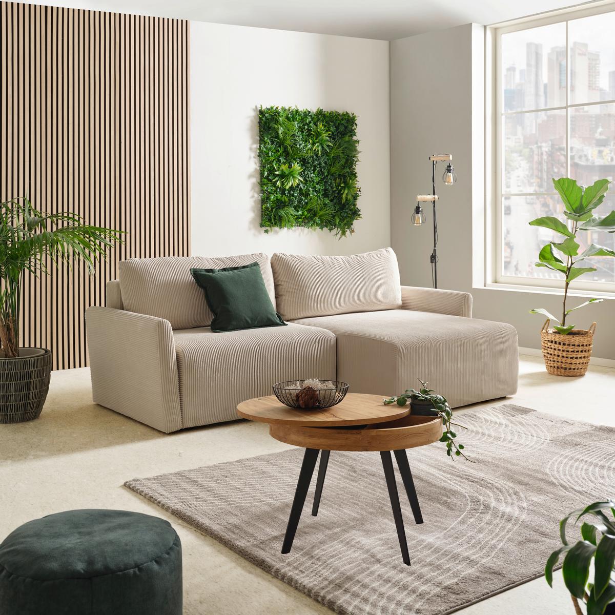 Sedežna Garnitura Sonos, Bež, Ležišče, Predal - črna/ekru, Moderno, tekstil (228/146cm)