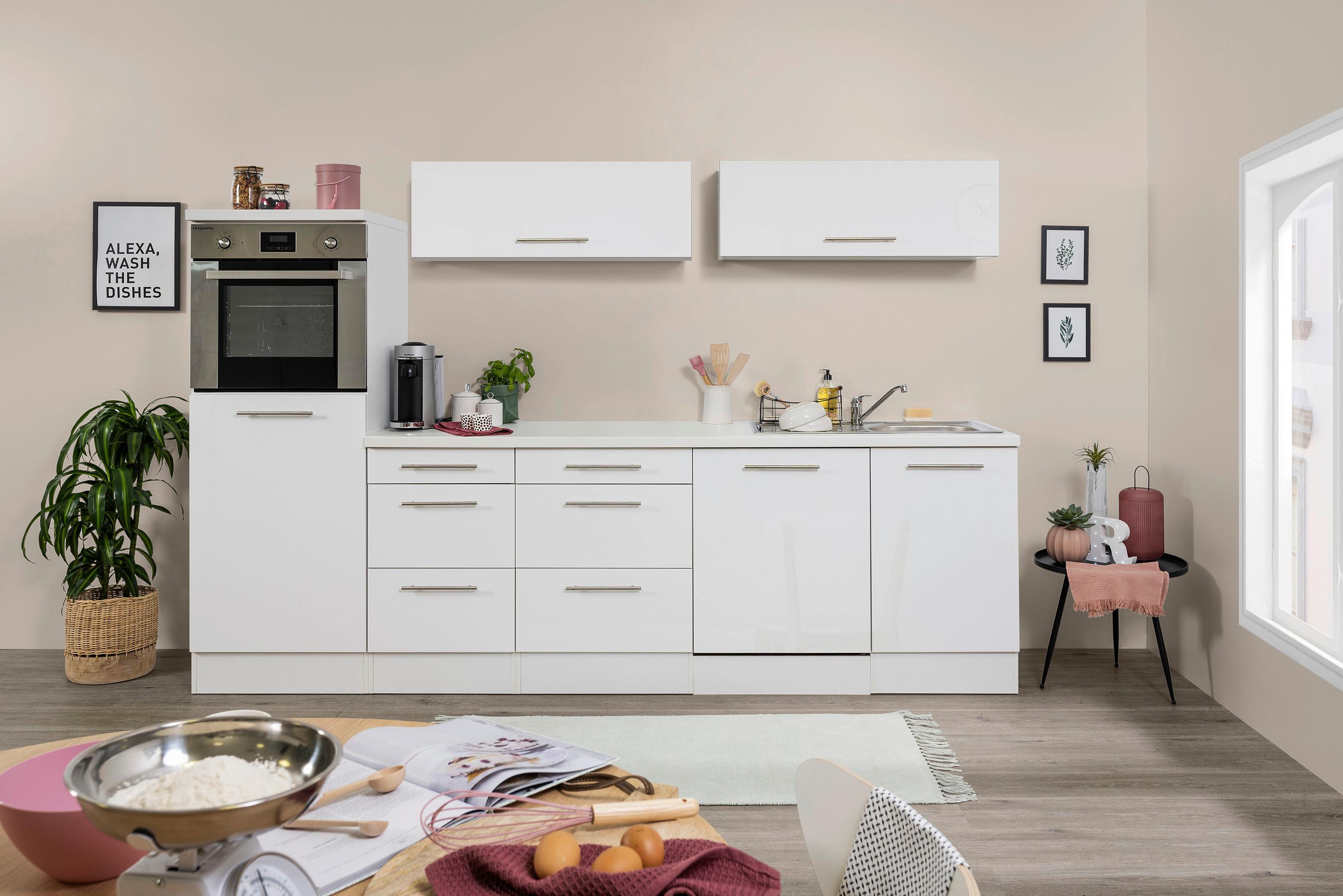 Inselküche in Weiss mit E-Geräten 'Premium' - Weiß, MODERN, Holzwerkstoff/Metall (280/160cm) - Respekta
