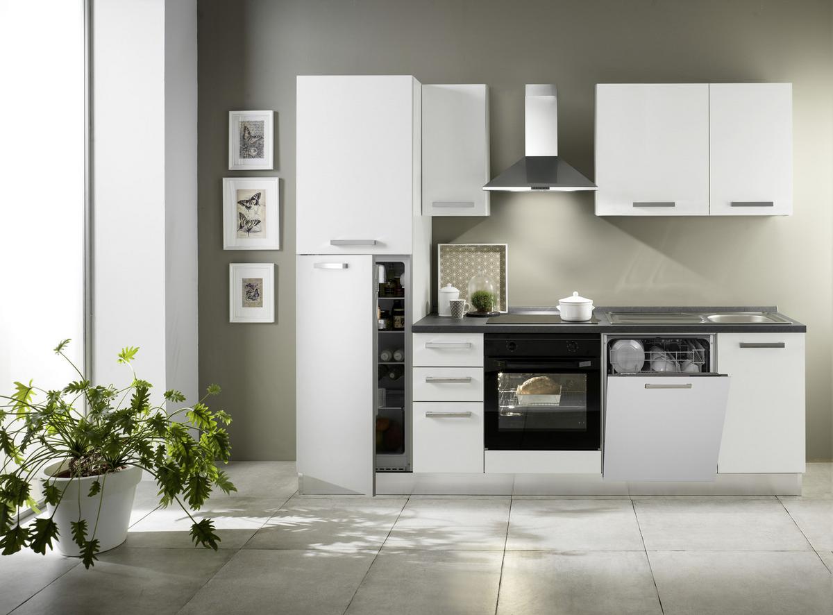 Küchenblock Belluna m. Geräten Weiß - Dunkelgrau/Alufarben, Basics, Holzwerkstoff/Kunststoff (255/216/60cm) - MID.YOU