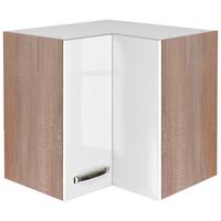 Eckoberschrank Weiß Hochglanz/Eiche - Edelstahlfarben/Weiß Hochglanz, MODERN, Holzwerkstoff/Metall (60/54/60cm) - FlexWell