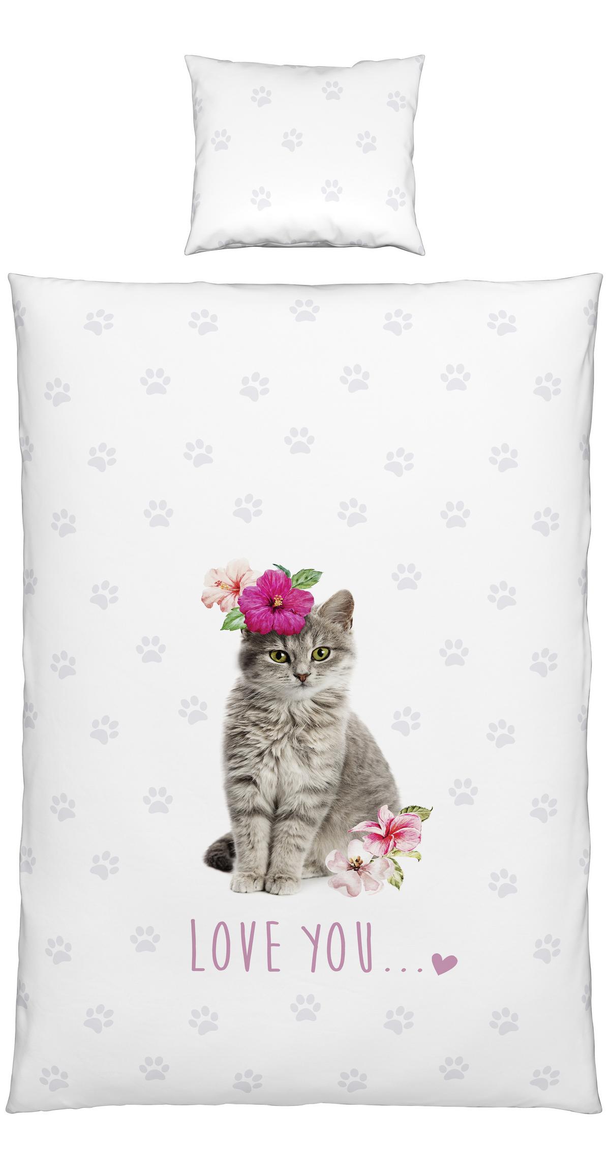 Bettwäsche Miez ca. 160x210cm - Weiss/Grau, Modern, Textil (160/210cm) - Modern Living