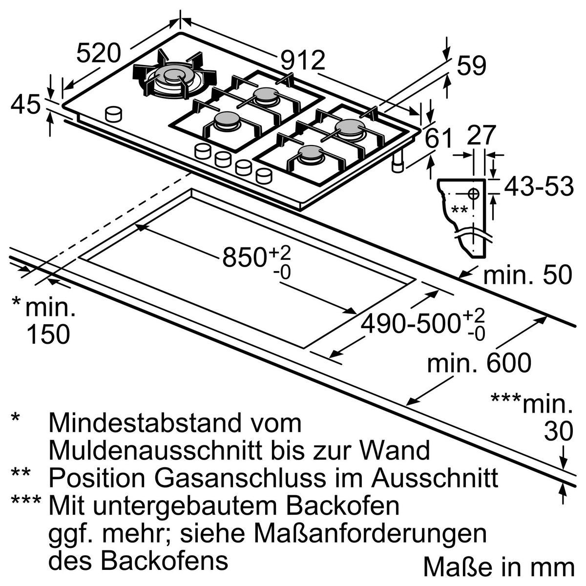 Gaskochfeld ER9A6SB70 Schwarz - Schwarz, KONVENTIONELL, Glas/Metall (91,2/4,5/52cm) - Siemens